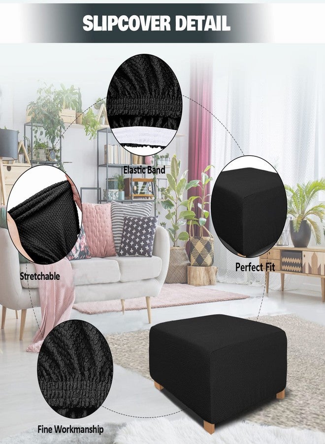 NeColorLife غطاء عثماني مربع من قماش الجاكار من NeColorLife، غطاء عثماني سميك قابل للتمدد، غطاء مسند قدم مناسب للعثمانيات المربعة والمستطيلة كبيرة الحجم، مقاس كبير، أسود - Image 2